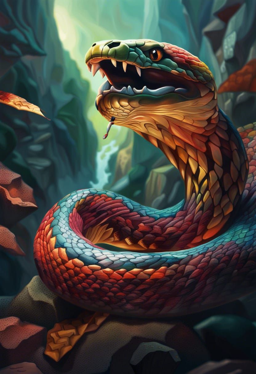 Colorful Snake Slithering Through Gorge in Splash Art