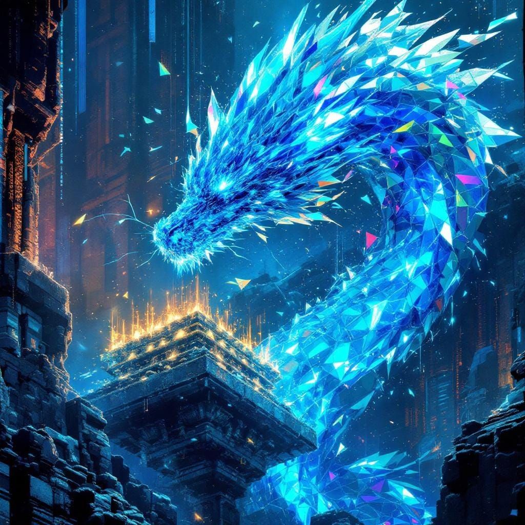 Blue Crystal Dragon on Chrome Temple with Glitches