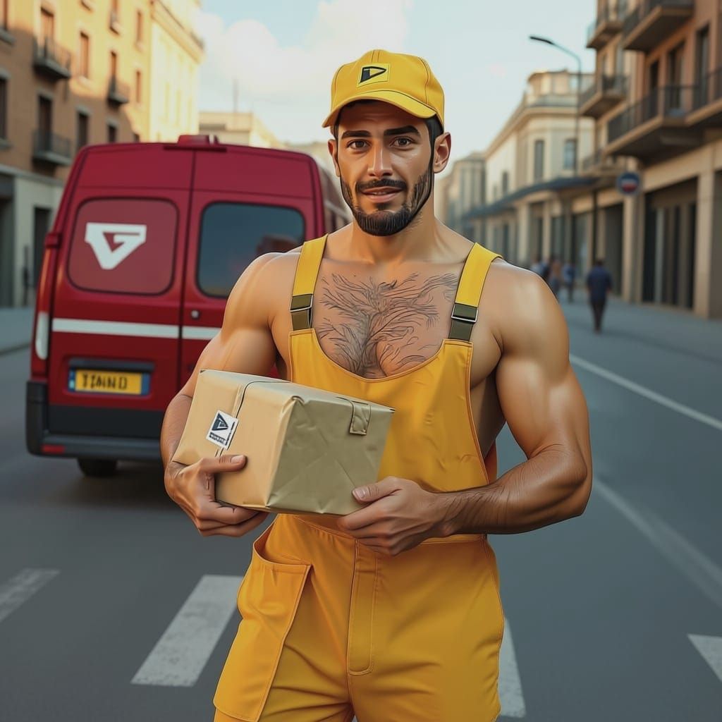 Middle Eastern Courier in Cinematic Film Still Style