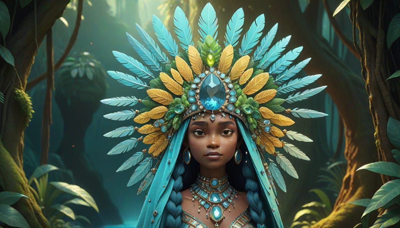 Amazonian Gemstone Warrior in Emerald Jungle