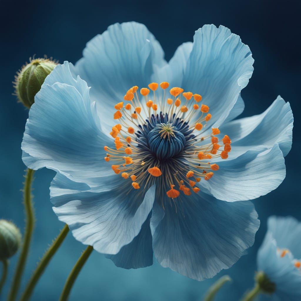 Hyperrealistic Blue Poppy in Epic Cinematic Style