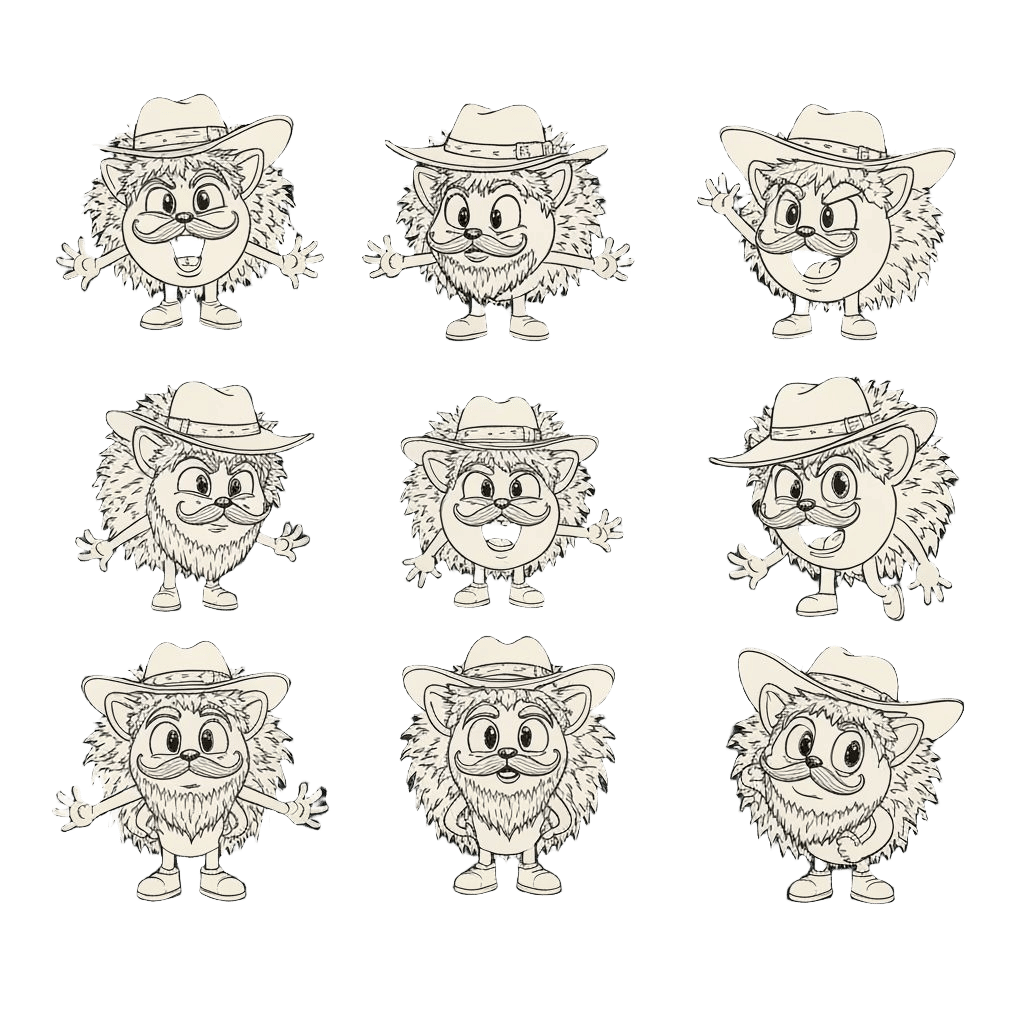Cartoon Hedgehogs in Varied Poses: Detailed Line Art