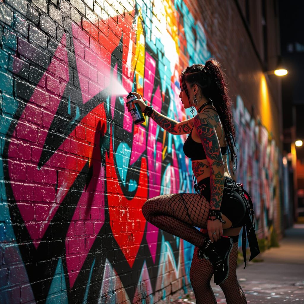 Street Artist Paints Gritty Urban Mural in Dramatic Light