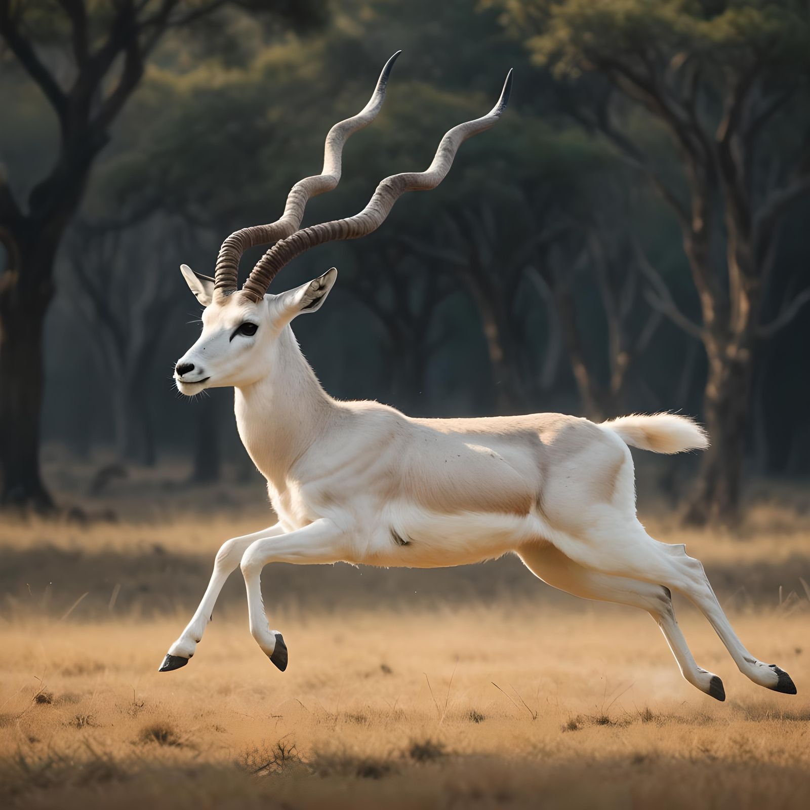 Leaping White Blackbuck: Epic Cinematic Digital Painting