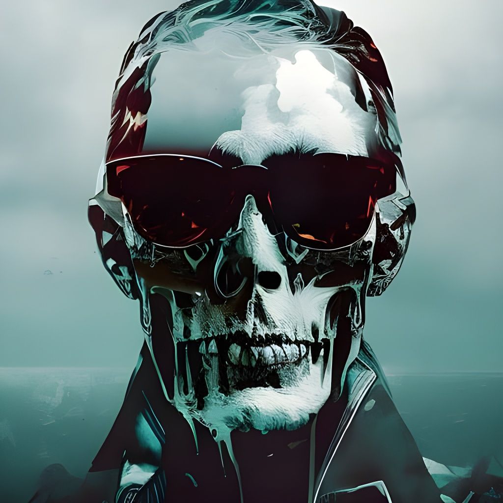 Skeleton in Sunglasses: Surreal Splash Art Portrait