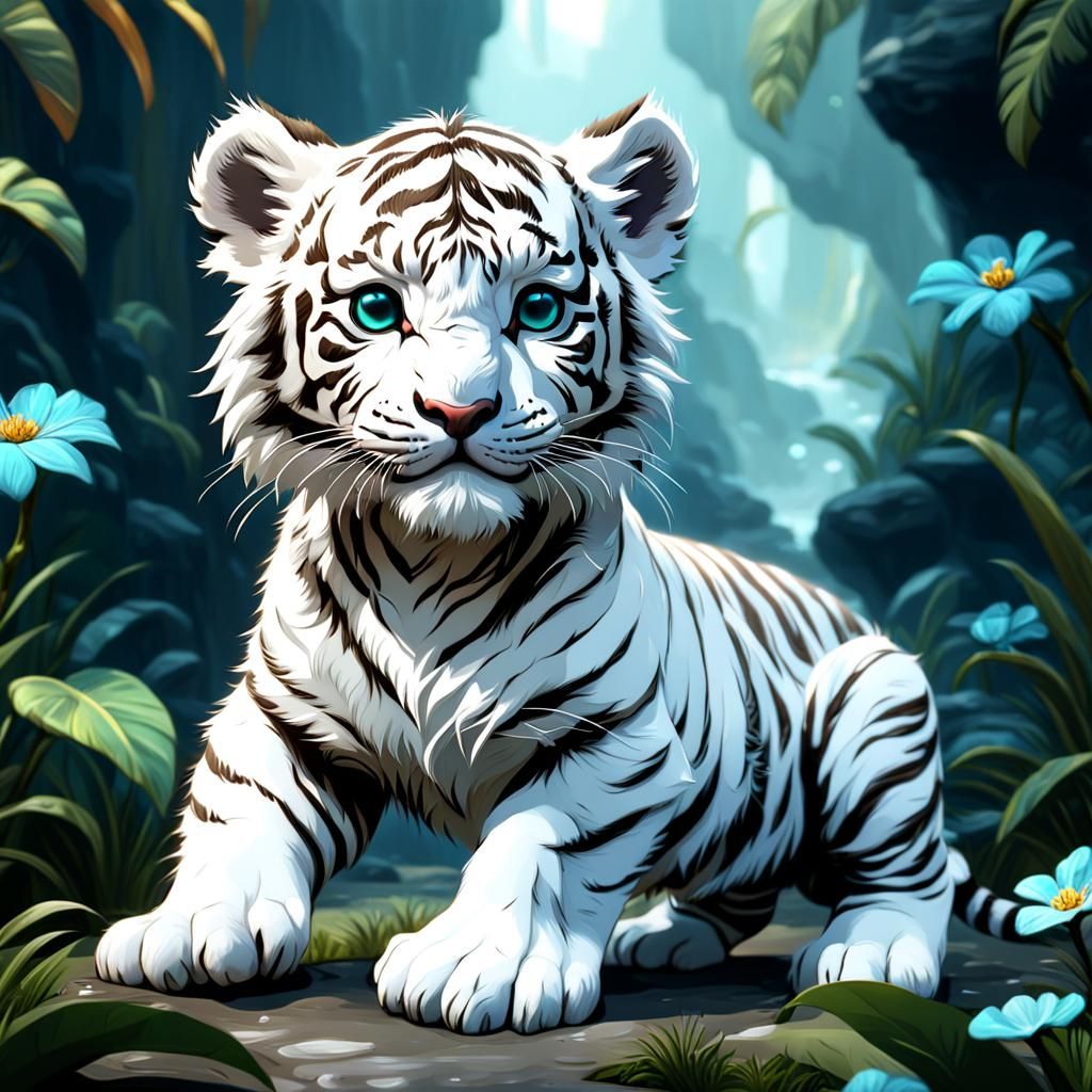 Adorable White Tiger Cub: Fantasy Concept Art