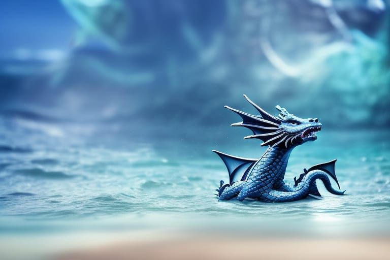 Dragon Swimming at Beach in Detailed Matte Painting