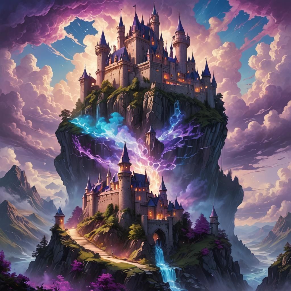 Magical Castle Surrounded by Glowing Clouds in Concept Art