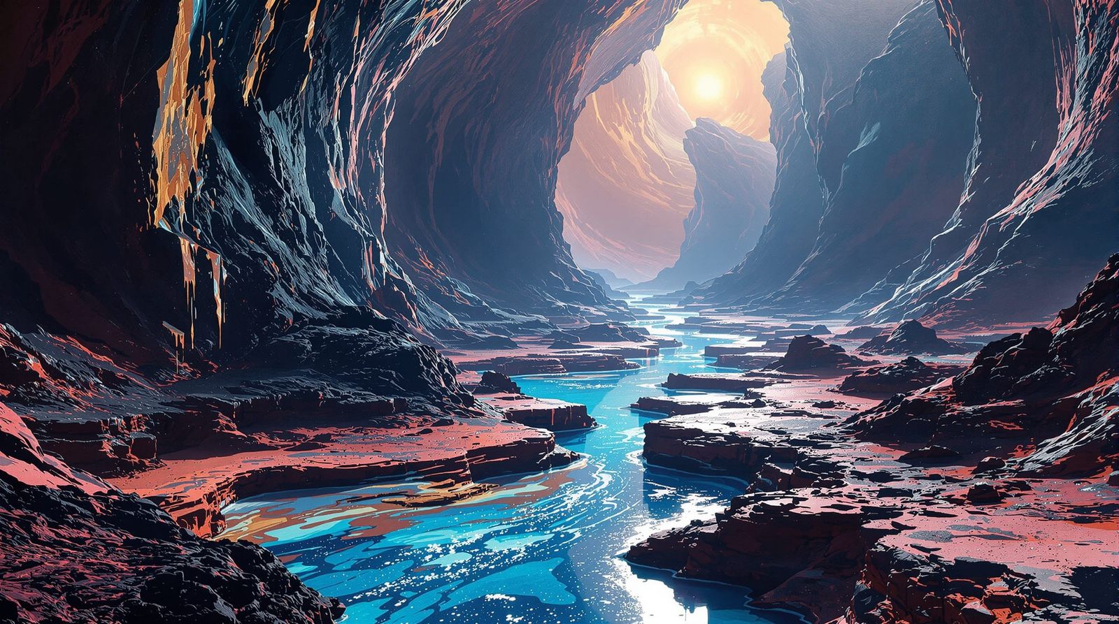 Alien Planet with Chaotic Fissures and Acid Pools