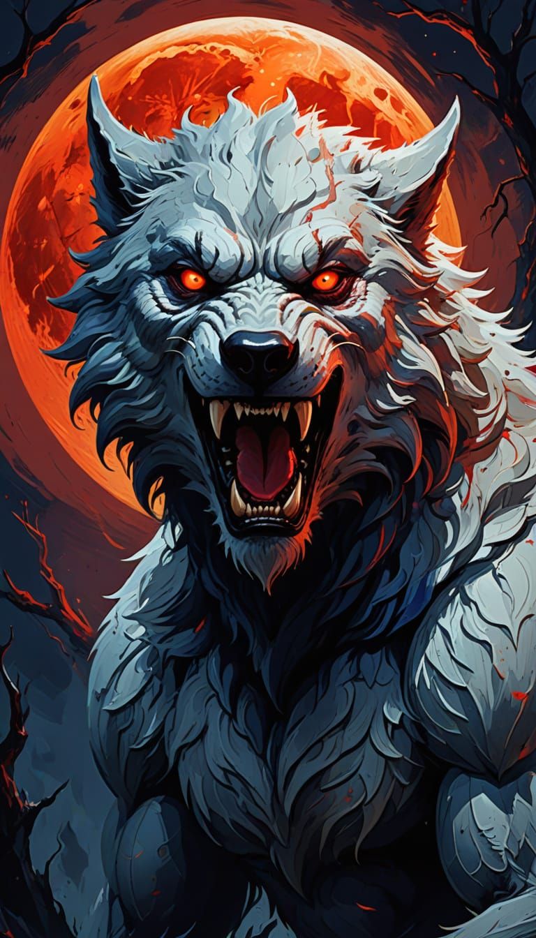 Fauvist Werewolf Under a Blood Moon