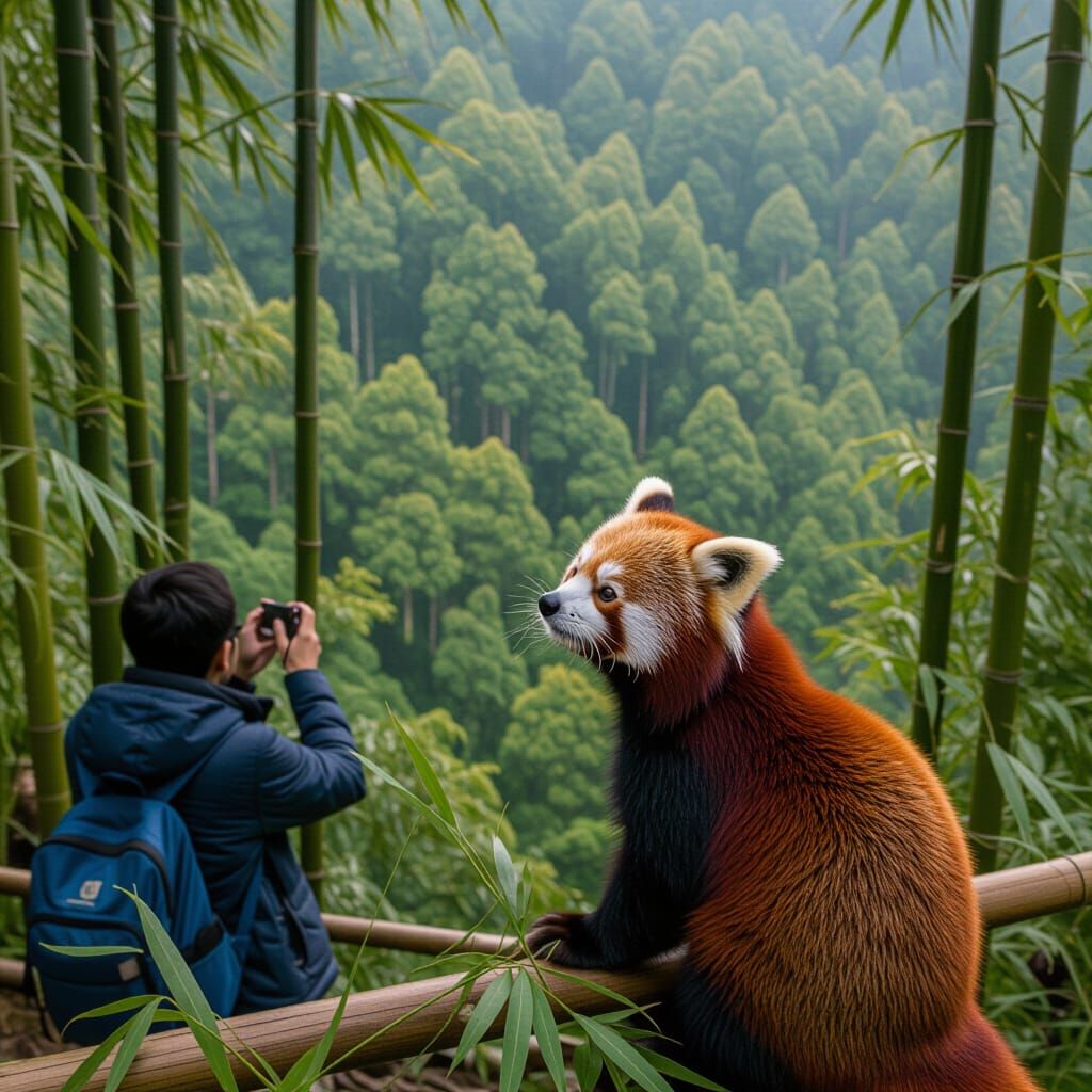 Red Panda in Himalayan Bamboo Forest