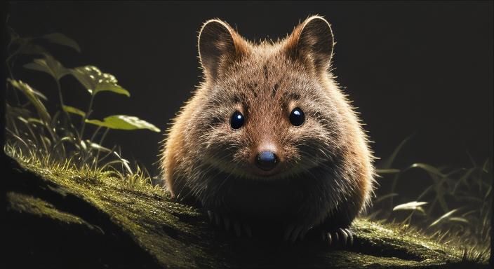 Mischievous Quokka Smiles in Swamp at Night