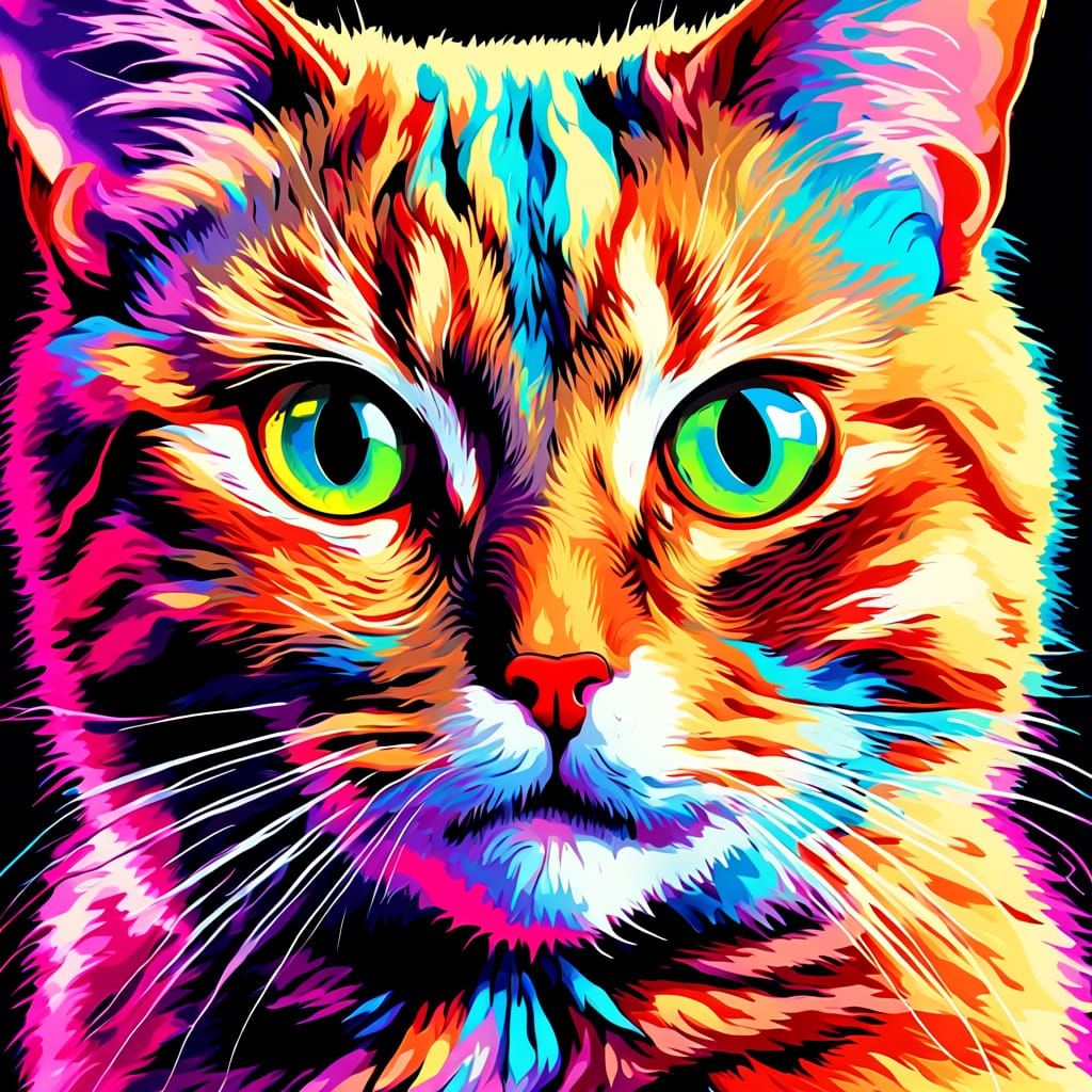 Excited Cat with Melting Brain in Pop Art Style