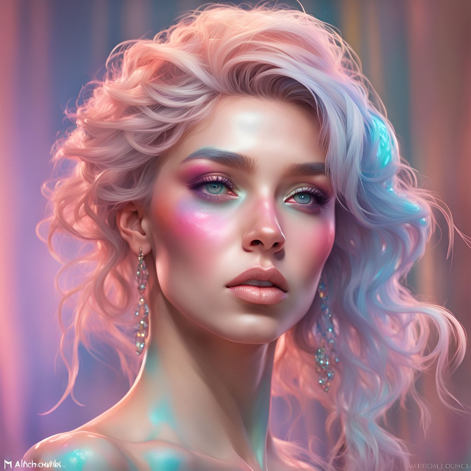 Pastel Makeup Portrait in Hyperdetailed Style