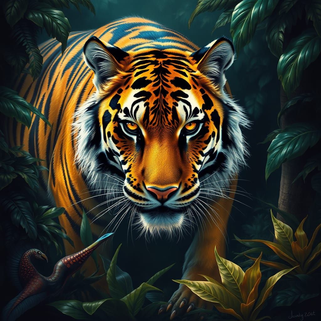 Majestic Tiger Emerges from Jungle in Detailed Style