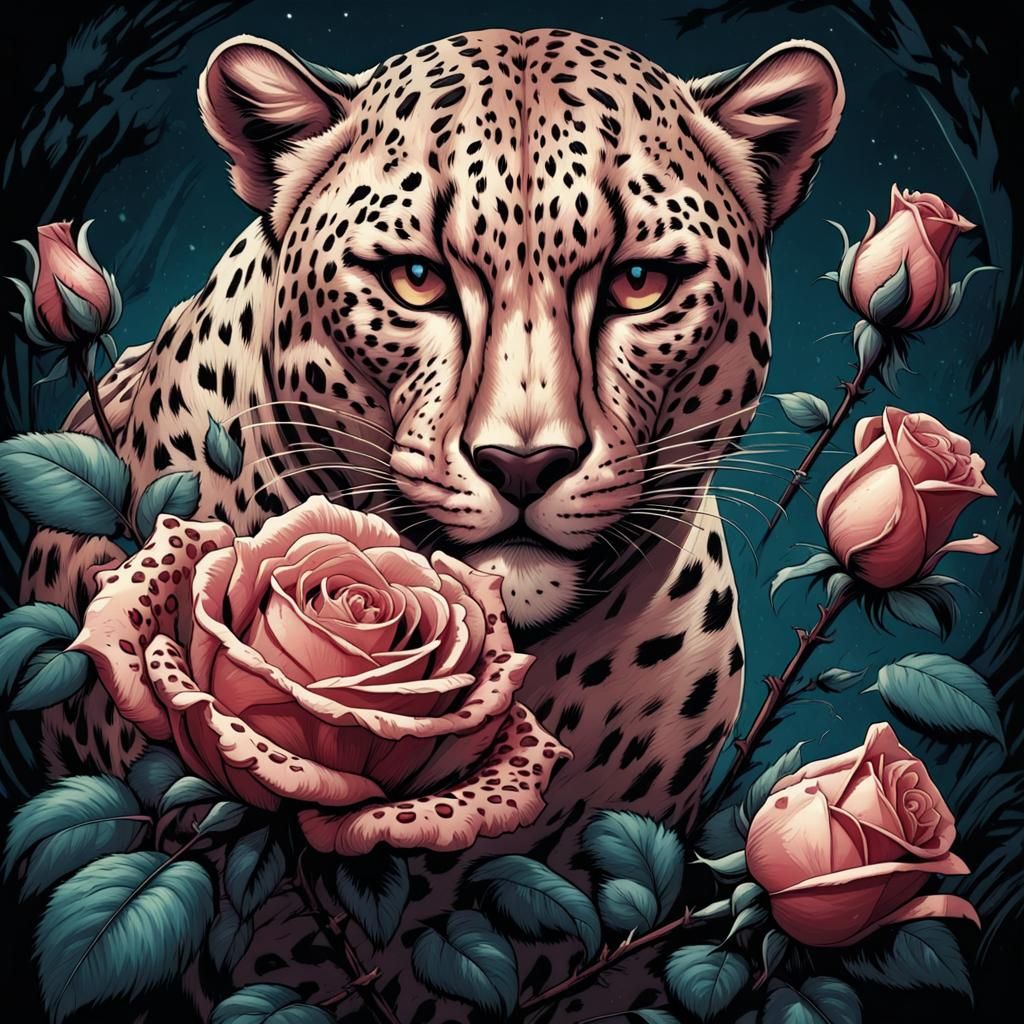 Leopard Print Rose in Comic Book Art Style