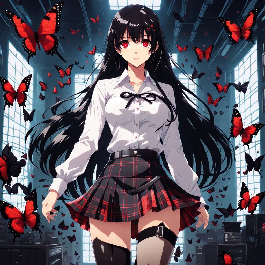 Cyberpunk Anime Girl in Butterfly Room