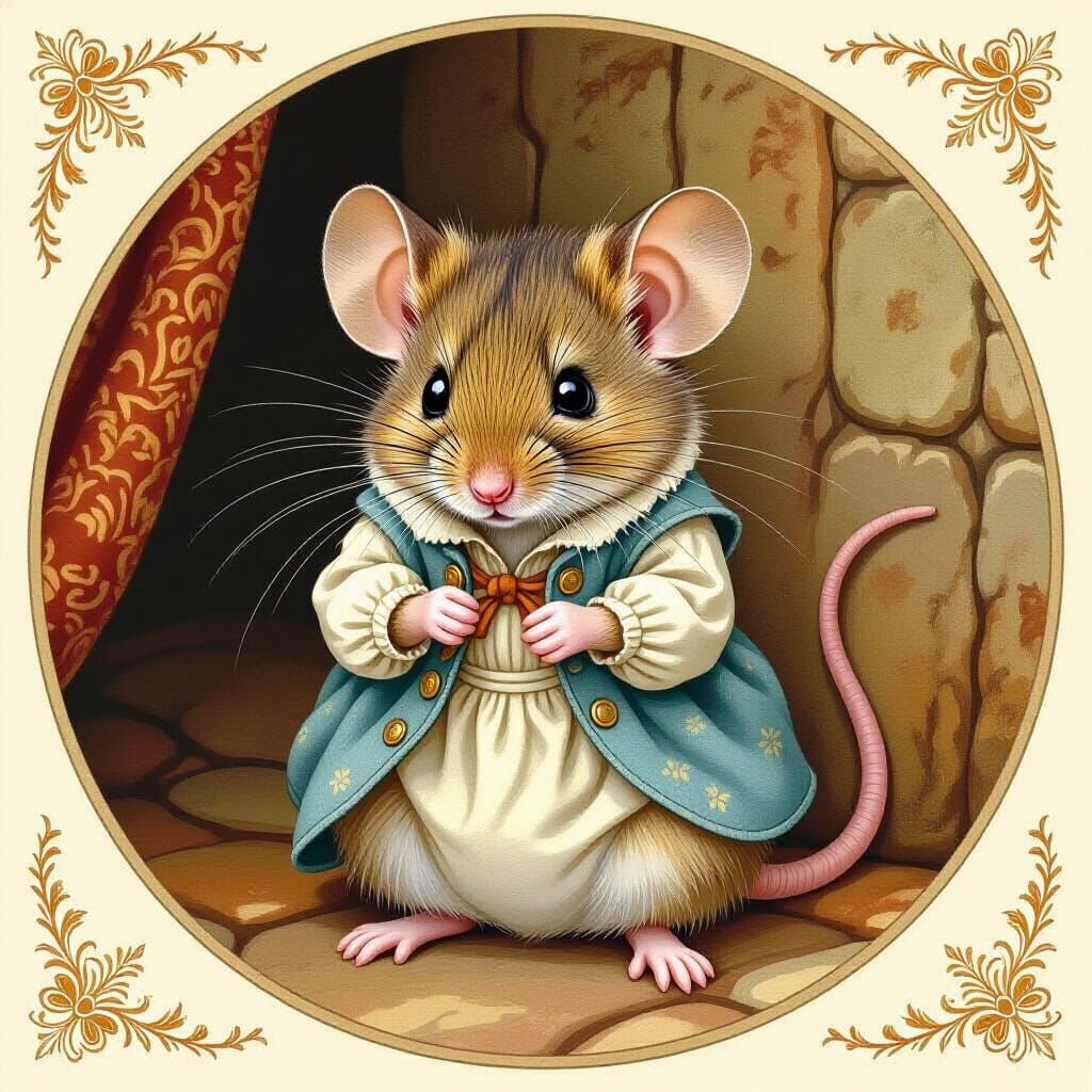 Timid Mouse Portrait in Beatrix Potter Style