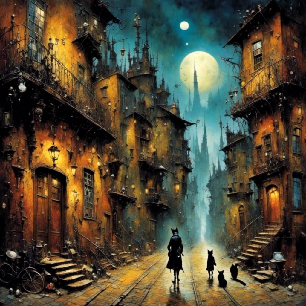 Dystopian Alley Cat in Impasto Style