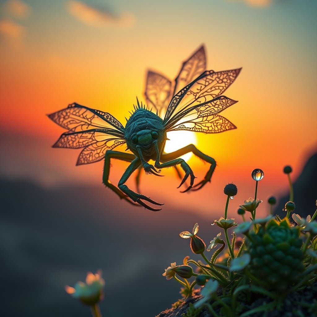 Macro View of Alien Creatures in Succulent Garden