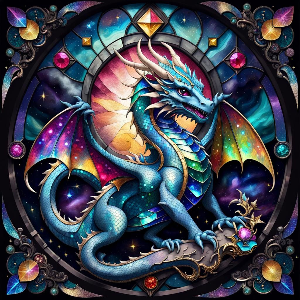 Jeweled Dragon in Stained Glass Space