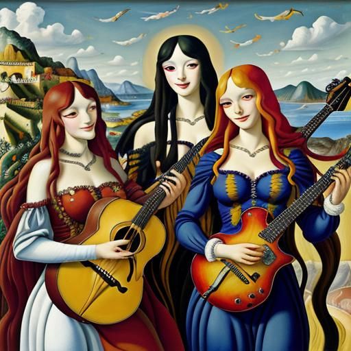 Colorful Musicians in Dreamscape Oil Painting