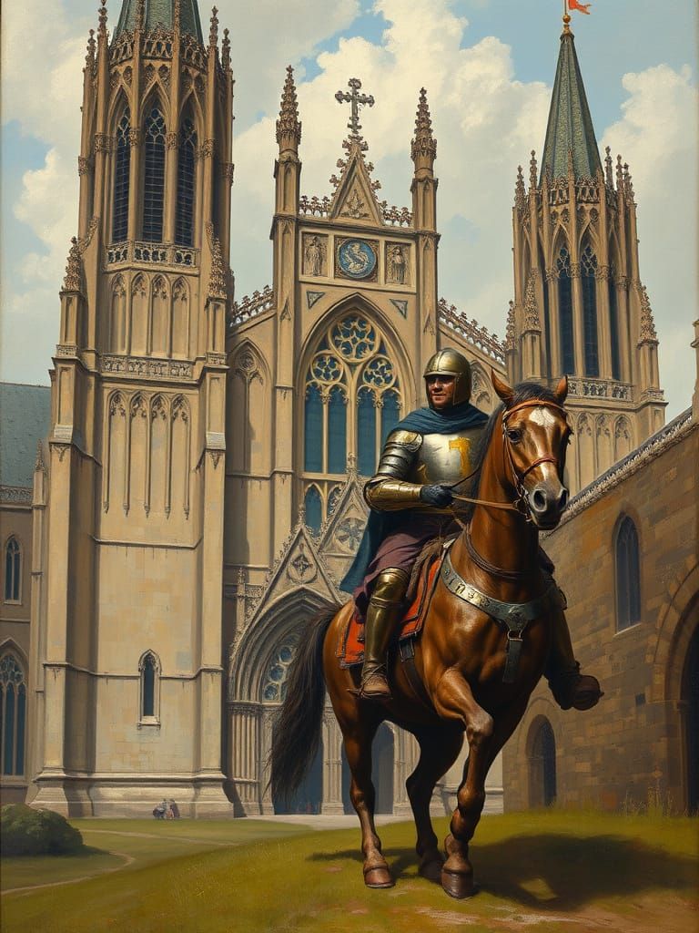 Old oil on canvas painting of a knight