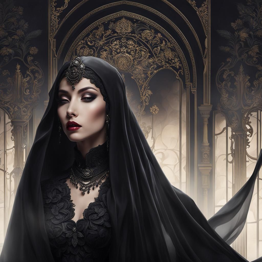 Veiled Woman: A Night Lotus in Darkness