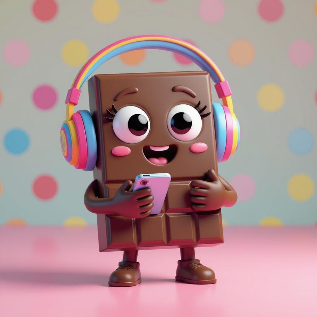 Emoji-Style 3D Chocolate Bar Rapping with Headphones