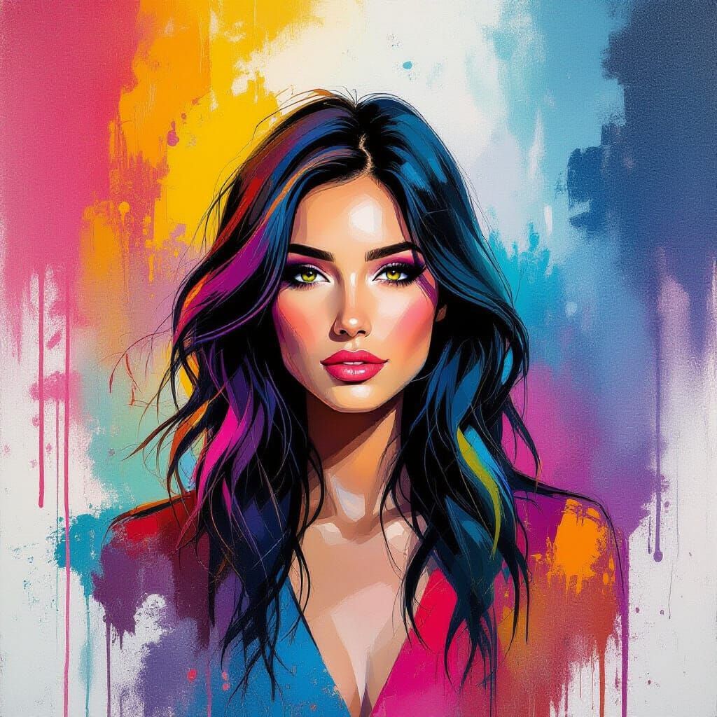 Abstract Female Figure in Drip Painting Style