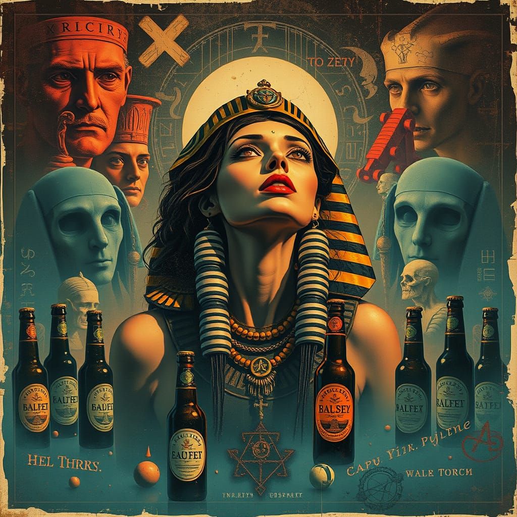 Egyptian Noir Woman in Vintage Surrealist Poster Style