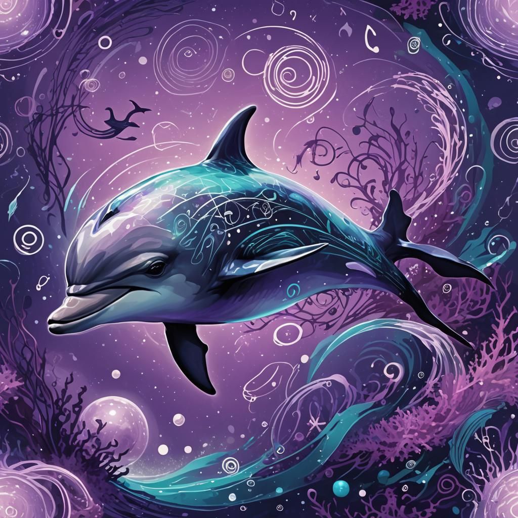 Dolphin in Surreal Underwater Mathscape
