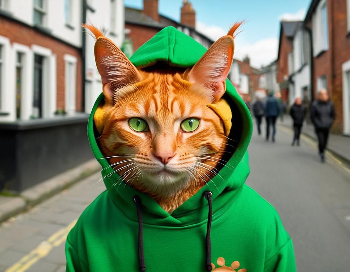 Ginger Cat in Hoodie Glances Back