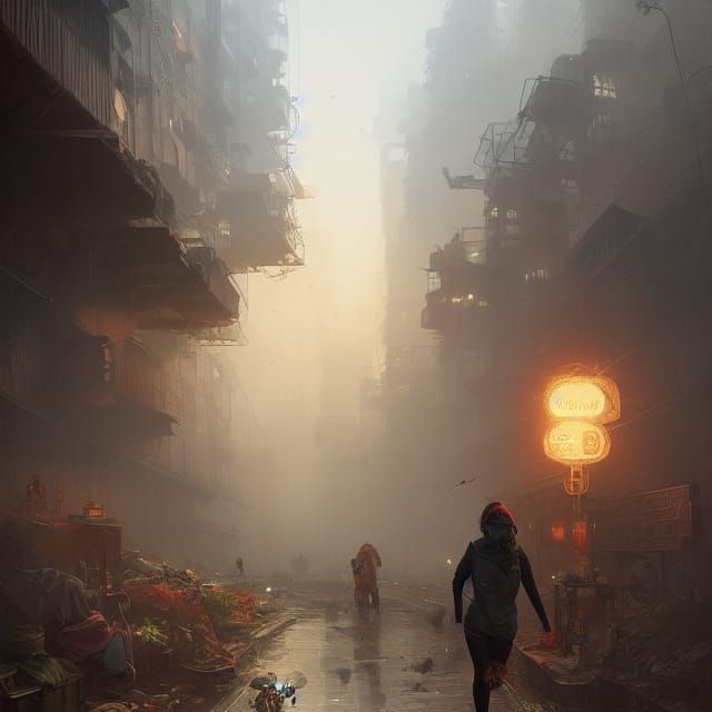 Scavenger in Smog-Filled City, Hyperdetailed Concept Art