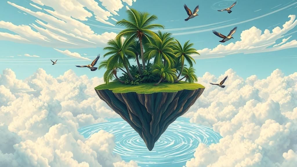 Tropical Floating Island in Comic Book Art Style