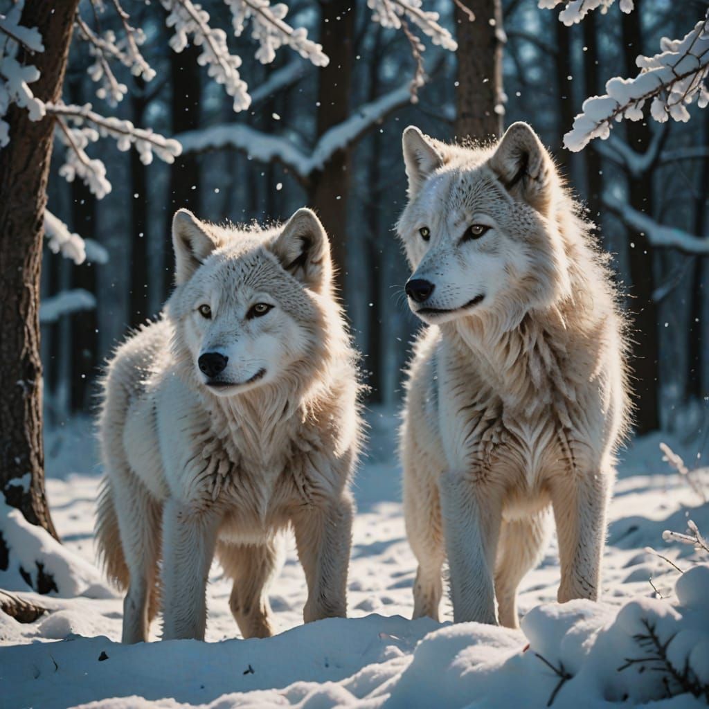 Ethereal White Wolf Cubs in Snowy Wonderland