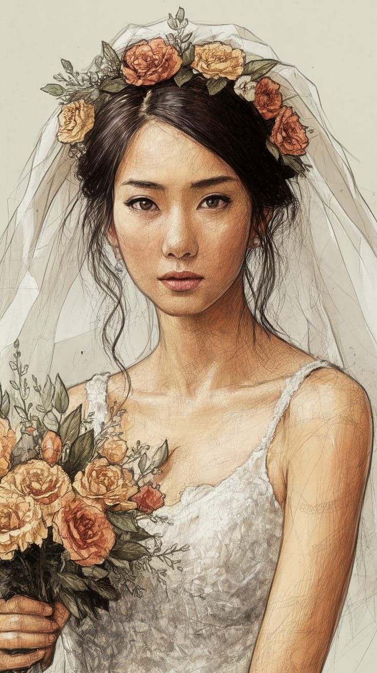 Surreal Bride in Expressive Crayon Art