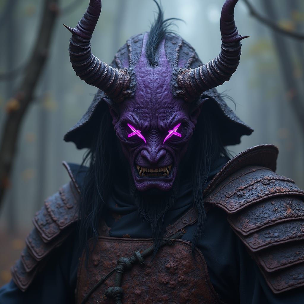 Fierce Oni Warrior in Dark Fantasy Style