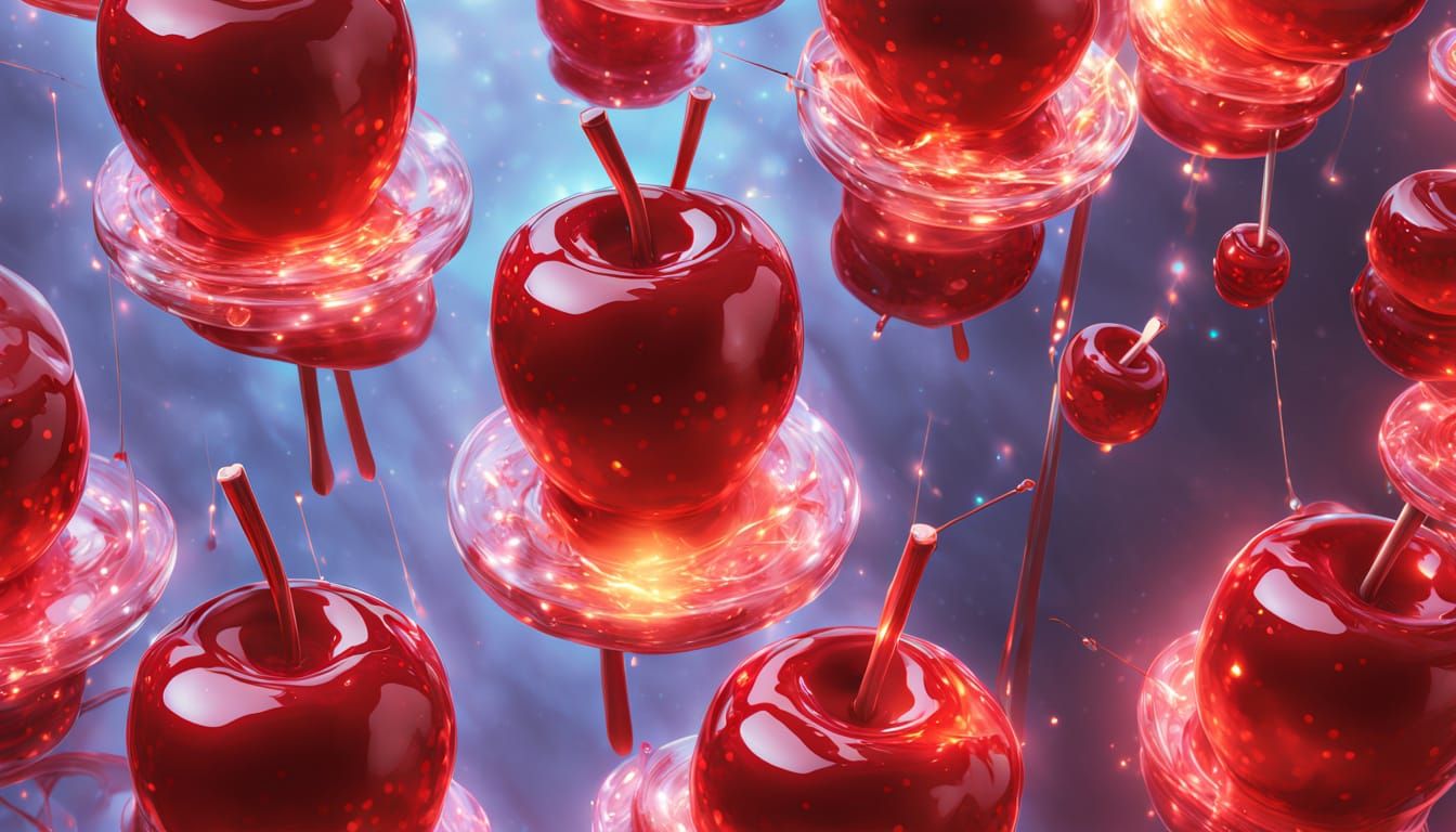 Surrealistic Close-up of Candy Apples with Iridescent Sheen