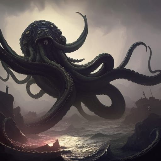 Epic Kraken in Dark Fantasy Style