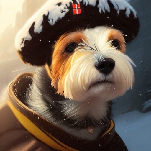 Terrier in Ski Jacket: Art Nouveau Portrait