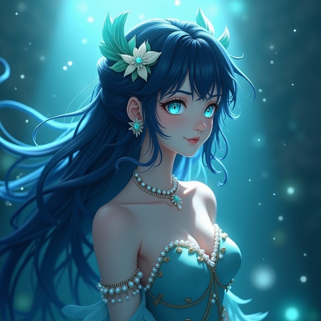 Mystical Thetis: Anime-Style Water Nymph Portrait
