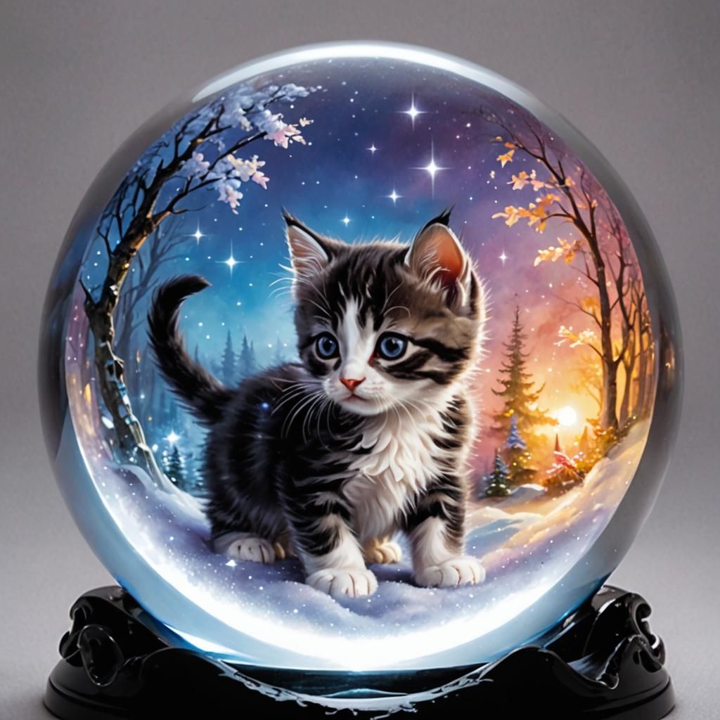 Kitten in Crystal Ball, Fantasy Forest