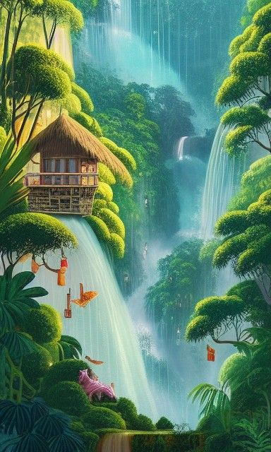 Tropical Jungle Village Matte Painting