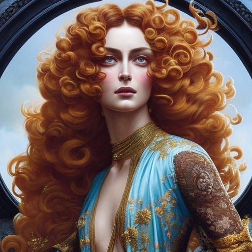 Rococo Princess with Golden Dress and Brown Curls