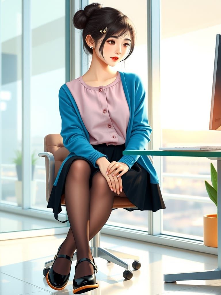 Asian Software Developer in Morning Sunlight