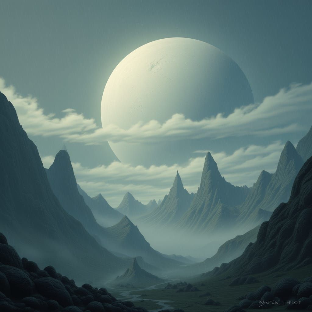 Mystical Rain-Soaked Planet in Watercolor Style