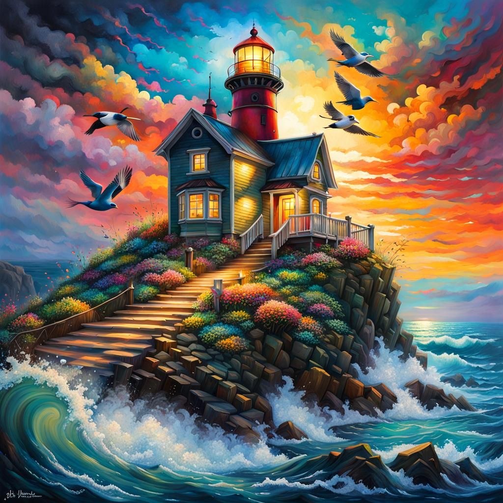 Lighthouse Birdhouse: A Cinematic Graffiti Art Masterpiece