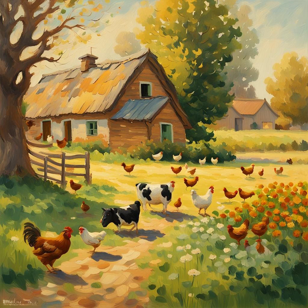 Idyllic Village Cottage in Impressionist Style