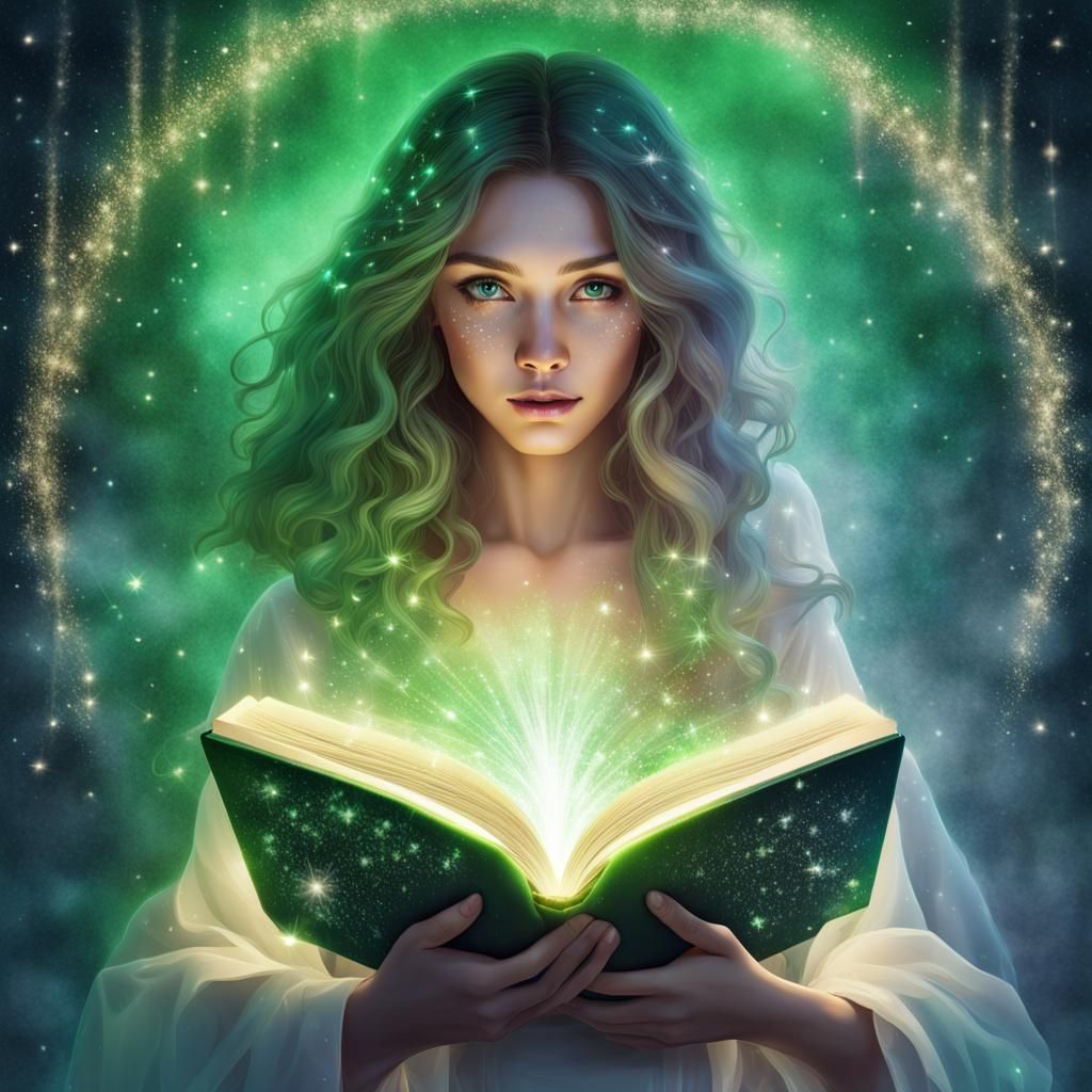 Magical Woman with Spell Book in Manga Style